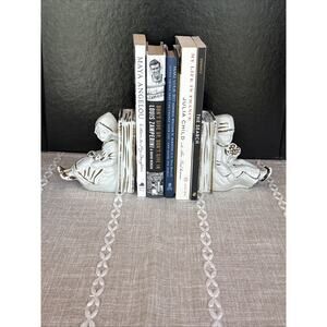 Pairof Bookends White Porcelain gilded accents VTG (4") Japanese Courting Couple